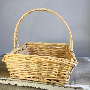 Square basket with handle natural woven farmers market egg collecting fruit &veg